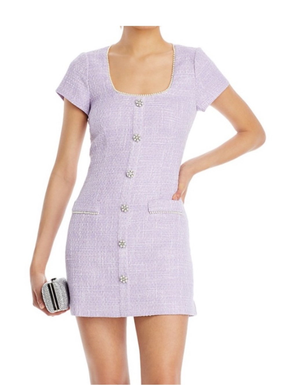 Likely Cira Beaded Trim Lilac Tweed Mini Dress